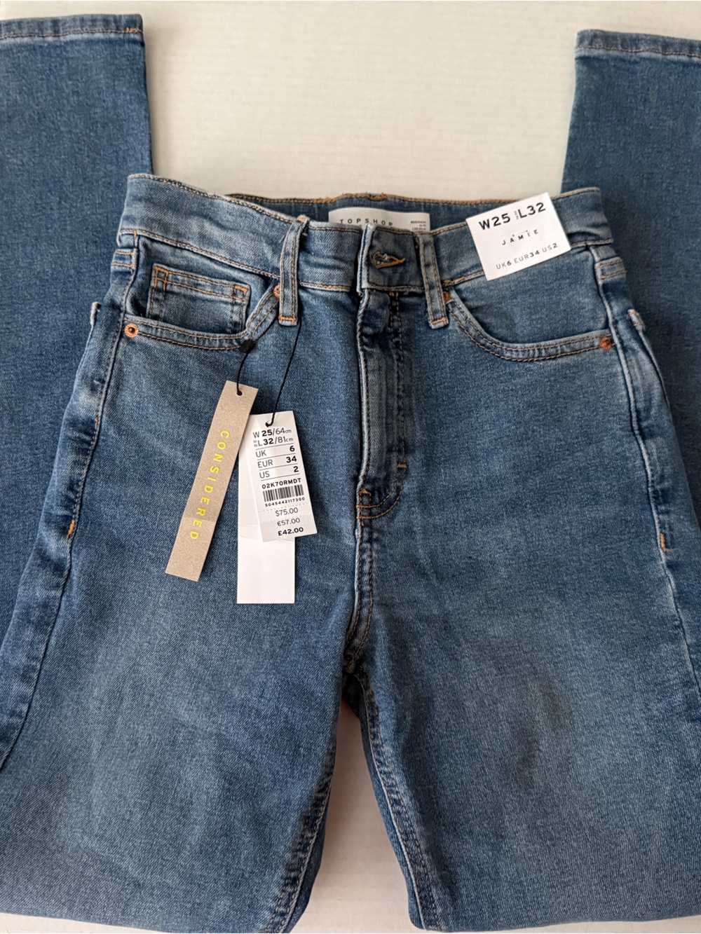 Topshop Jamie Distressed Blue Jeans High Waist Skinny Women's Size 2 W22 L27.5